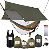 Cushy Camper Premium Hammock with Rain Fly, Bug Net, Tree Straps, and Dry Bag - Complete Camping Hammock System with Mesh Bug Net - Outdoor Combo Kit with Rainfly Bundle for Backpacking