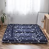 Navy Floral Printed Japanese Floor Mattress Rustic Style Memory Foam Futon Mattress Foldable Bed Roll Up Camping Mattress Floor Lounger Bed Couches and Sofas 4 Inch Mattress Topper Twin Size