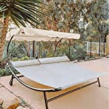 Abba Patio Double Chaise Lounge Outdoor with Adjustable Canopy and Pillow Extra Large Patio Hammock Bed Wheeled for Outside, Sun Room, Garden, Courtyard, Pool, 6.6'L x 6.5'W, Cream