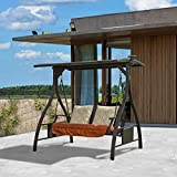 Patio Porch Swing 2 Person Adjustable Canopy Deluxe Hammock Swing Glider with Solar LED Light and 2 Sunbrella Cushions for Outdoor Garden, Balcony, Backyard by Domi outdoor living