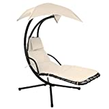 Hanging Chaise Lounger Chair Arc Stand Porch Swing Hammock Chair W/Canopy (Beige)