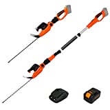 GARCARE Cordless Pole Hedge Trimmer, 2 in 1 Electric Telescopic Hedge Trimmers Long Reach with 20V 4.0Ah Battery and Quick Charger (20inch Cutting Blade Length,3/4inch Cutting Capacity, 1200rpm)
