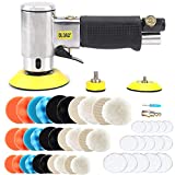 BAINUO 1/2/3 Inch Mini Air Angle Sander Air Random Orbital Palm Sander Grinder for Auto Body Work, High Speed Air Powered Sanders & Polisher with 27 Polishing Pads Buffing Pads and 30 Sandpapers