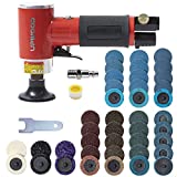 UPWOOD Pneumatic Mini Orbital Sander Grinder Polisher Kit, 2 inch Air Right Angle Surface Prep Tool with 41pcs Roll Lock Discs - Auto Body Surface Conditioning Burr Rust Paint Removal