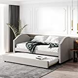 Full Size Upholstered Daybed with Twin Size Trundle, Upholstered Daybed Sofa Bed Frame for Living Room Bedroom, Beige