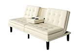Memory Foam Faux Leather Pillowtop Futon with Cupholder, Vanilla Faux Leather Colors Ideal for Small Living Spaces