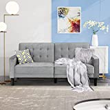 JY QAQA Modern Tufted Velvet Sofa,Lounger Couch Bed,Convertible Sleeper Sectional Loveseat,Mid-Century Upholstered Futon for Living Room, Apartment, Office(Grey)