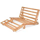 Tri-Fold Wood Futon Frame Full Size Sofa Bed Lounger - (Affordable Space Saver, Natural Finish) Ideal for Small Spaces, RVs, and Dorm Rooms