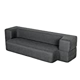 WOTU 8 Inch Folding Bed Couch, Fold Out Couch Sofa Bed Memory Foam Futon Mattress Comfortable Sofa, Floor Couch Lounge for Compact Living Space Bedroom Guest, Queen Size, Dark Grey