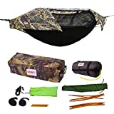 Camping Hammock Tent - Camo w/ Underquilt - Parachute Nylon - Portable, 1 Person Compact Backpacking - Outdoor & Emergency Gear - Tree Straps, Tie Ropes, Mosquito Net, Rain Fly