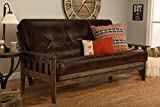 Tucson Rustic Walnut Frame and Mattress Set with Choice to add Drawers, 8 Inch Innerspring Futon Sofa Bed Full Size Wood (Leather Cappuccino Matt and Frame (No Drawers))