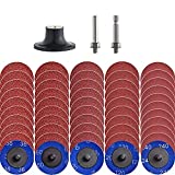NYXCL Miroku 50Pcs Mixup 2 inch roll Lock Quick Change Discs Set, A/O Sanding Discs with 1/4' Holder, for Die Grinder Surface Prep Strip Grind Polish Finish Burr Rust Paint Removal