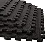 Foam Mat Floor Tiles, Interlocking EVA Foam Padding by Stalwart – Soft Flooring for Exercising, Yoga, Camping, Kids, Babies, Playroom – 6 Pack, 24' X 24' X 0.5', Black, Model:75-ST6001