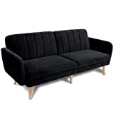 Milliard Futon Sofa Bed, Memory Foam Convertible Sofa Couch, Black Velvet