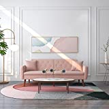 GYUTEI Convertible Futon Sofa Bed Folding Sofa Couch Velvet Sleeper Sofa with Adjustable Backrest 2 Pillows Wooden Leg for Living Room Office Small Space(Pink)