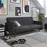 DHP Paxson Convertible Futon Couch Bed with Linen Upholstery and Wood Legs - Grey