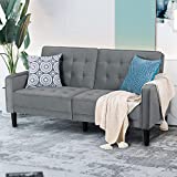 Walsunny Modern loveseat Couch, Mid-Century Velvet Upholstered Futon Sofa Bed, Fold Up/Down Adjustable Sleeper Sofa for Living Room, Bedroom, Apartment(Grey)