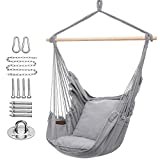 Y- STOP Hammock Chair Hanging Rope Swing, Max 320 Lbs, 2 Seat Cushions Included, Quality Cotton Weave for Superior Comfort, Durability (Light Grey)