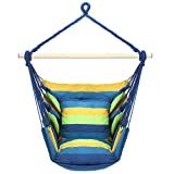 CREPRO Hammock Chair Hanging Rope Swing Chair-Large Hammock Chair with Detachable Metal Support Bar Hammock Chair Swing Seat for Yard, Bedroom, Porch, Indoor or Outdoor Spaces (Blue & Green)