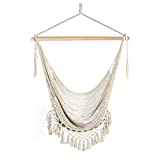 Chihee Hammock Chair Super Large Hanging Chair Soft-Spun Cotton Rope Weaving Chair, Hardwood Spreader Bar Wide Seat Lace Swing Chair Indoor Outdoor Garden Yard Theme Decoration