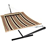 Sunnydaze 2-Person Double Hammock with 12-Foot Portable Steel Stand & Spreader Bars, Quilted Fabric Bed, Sandy Beach