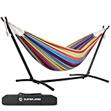 SUPERJARE Hammock with Stand, 2 Person Heavy Duty Hammock Frame, 450lbs Capacity, Hammock for Outside, Portable Hammock with Carrying Bag, for Beach, Camping, Backyard - Tropical
