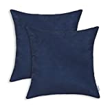 Pack of 2 CaliTime Cozy Throw Pillow Covers Cases for Couch Bed Sofa Super Soft Faux Suede Solid Color Both Sides 18 X 18 Inches Navy Blue