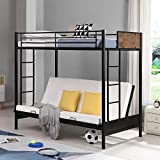 Merax Convertible Couch and Metal Bunk Bed with Guard Rail and Ladder for Adults/Teens, No Box Spring Needed Loft, Twin Over Full, Black+Brown