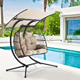 Erinnyees Hanging Chair, 2 Person Egg Chair with Stand, Hammock Chair with Cushion and Awning, Basket Hammock Nest Chair, Swinging Loveseat for Indoor Outdoor Patio, Balcony, Garden