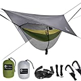 Easthills Outdoors Jungle Explorer 118' x 79' Double Camping Hammock with Separated Mosquito Bug Net and Waterproof Rainfly 2 Person Portable Ripstop Parachute Nylon Hammocks Khaki