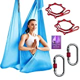 DASKING Deluxe 5m/Set Yoga Swing Aerial Yoga Hammock kit with Daisy Chains O-Ring, Fabric & Guide (Light Blue-1)