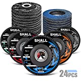 SHALL 24-Pack Flap Disc, 4-1/2' x 7/8', Zirconia Grinding Wheel 40/60/80/120 Grit T29 & 40 Grit T27 Angle Grinder Abrasive Sanding Disc with Etched Grit Number Indication, 80pcs Emery Cloth Per Disc