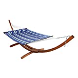 Sunnydaze Quilted Double Fabric 2-Person Hammock with 13 Foot Curved Arc Wood Stand, Catalina Beach, 400 Pound Capacity
