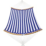 Patio Watcher 11 FT Quick Dry Hammock Folding Curved Bamboo Spreader Bar Portable Hammock for Camping Outdoor Patio Yard Beach, Blue Stripes