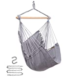 Y- STOP Hammock Chair Hanging Rope Swing, Hanging Chair with Pocket, Max 330 Lbs, Quality Cotton Weave for Superior Comfort, Durability (Light Grey)