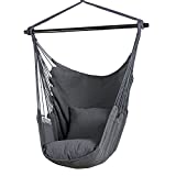 SUNCREAT Hammock Chair Swing with Steel Support Bar, Side Pocket, Large Hanging Chair Outdoor, Max 450lbs Capacity, Dark Gray