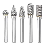 KaunnoI 5PCS Double Cut Carbide Burr Set-1/4 Inch Shank 10MM Head Die Grinder Bits Solid Carbide Rotary Burr File Set for Die Grinder Drill,Metal Carving,Polishing,Engraving,Drilling (Double Cut)