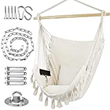 WBHome Extra Large Hammock Chair Swing with Hardware Kit, Hanging Macrame Chair Cotton Canvas, Include Carry Bag & Two Soft Seat Cushions, for Bedroom Indoor Outdoor, Max. Weight 330 Lbs (Beige)