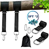 Hammock Straps Tree Swing Straps – Two 5ft Long, Holds 2000lbs, Heavy Duty 2 Carabiners, Waterproof Carry Bag- Easy Fast Set Up Hanging Kit Perfect for Any Suspension Hammocks Camping Indoor Outdoor