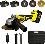 21V Cordless Angle Grinder with 2pcs 4.0Ah Battery, Charger, 125mm, 10000rpm, 3 Cutting Wheels Accessories and Carrying Case, for Cutting and Grinding