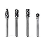 Carbide Burrs Set 4pcs JESTUOUS 1/4 Inch Shank Diameter Aluminum Rotary Files Single Cutting Edge for Die Grinder Drilling Bits Metal Carving Engraving