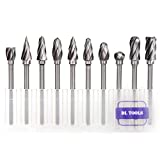 DLtools 10pcs Aluma Cut Tungsten Carbide Rotary Burr Set, Metal Carving Drilling Polishing Cutter Bits with 1/8'(3mm) Shank and 1/4'(6mm) Head Dia for Die Grinder Drill Aluminum and Wood