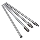 Bestgle 4Pcs 6mm(1/4”) Shank Tungsten Carbide Rotary Cutting Burr Die Grinder Bit for DIY Woodworking, Metal Carving, Polishing, Engraving, Drilling, 150-160mm Length