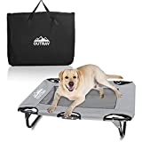 Elevated Dog Cot with Steel Frame - Foldable Raised Play and Rest Bed for Dogs and Cats - Heavy Duty Strong Material - Pet Cot with Bonus Storage Bag (Small 30” x 20” x 7”, Grey)
