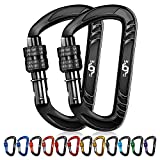 RHINO Produxs 2PCS of 12kN (2697 lbs) Heavy Duty Lightweight Locking Carabiner Clips - Excellent for Securing Pets, Outdoor, Camping, Hiking, Hammock, Dog Leash Harness, Keychains