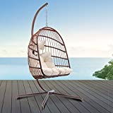 Hanging Egg Chair with Stand Indoor Outdoor Rattan Swing Chair Luxury Hammock Chair with Legs Adult Teen Egg Basket Chair for for Patio Porch Lounge Yard Bedroom (Brown)