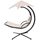Homall Patio Hammock Lounge Chair Outdoor Hanging Chaise Lounge Swing Chair Canopy Umbrella Sun Shade Free Standing Floating Bed Furniture for Backyard Garden Deck (Beige)