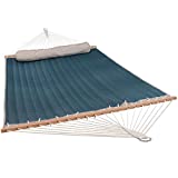 Sunnydaze 2 Person Quilted Fabric Hammock with Spreader Bars and Detachable Pillow, Outdoor Patio and Backyard, 440 Pound Capacity, Tidal Wave