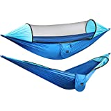 G4Free Large Camping Hammock with Mosquito Net 2 Person Pop-up Parachute Lightweight Hanging Hammocks Tree Straps Swing Hammock Bed for Outdoor Backpacking Backyard Hiking(Blue/Light Blue)