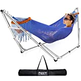 Hammock with Stand Included Portable Folding Hammock for Patio Indoor Freestanding Sleeping Hammock Stand Outdoor Camping Travelling Adjustable Metal Frame Stand with Carrying Bag 550LBS Capacity